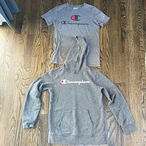 Champion T-shirt and Chamion sweatshirt